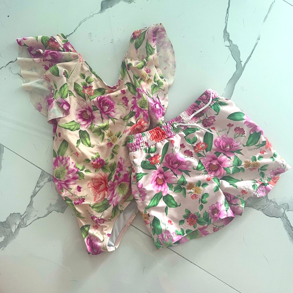 Janie and Jack sibling matching swim set - size 3 boy and 5 girl